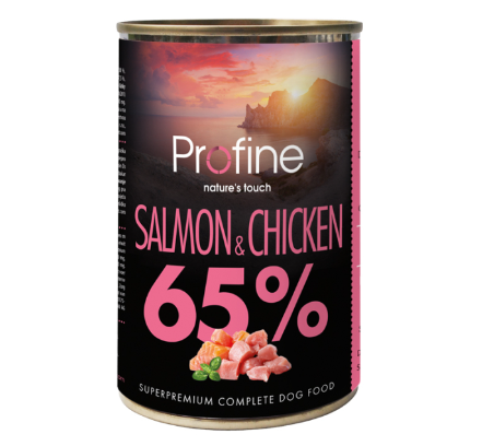 Framsidan av förpackningen för Profine 65% Salmon & Chicken - 400 gram.