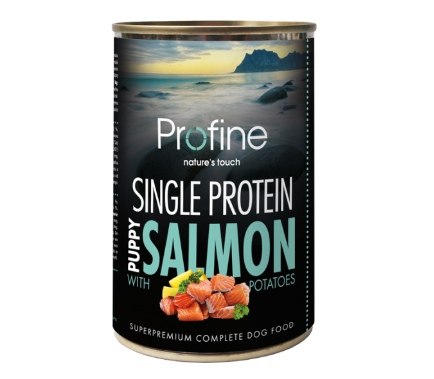 Framsidan av förpackningen för Profine Dog Single protein Puppy Salmon with Potatoes - 400 gram.