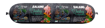 Framsidan av förpackningen för Profine Dog Salami Turkey with Vegetables - 800 gram.