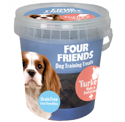 Framsidan av förpackningen för FourFriends Dog Training Treats Turkey - 400 gram.