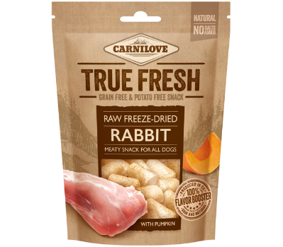 Framsidan av förpackningen för Carnilove Dog Raw freeze-dried Rabbit with pumpkin - 400 gram.