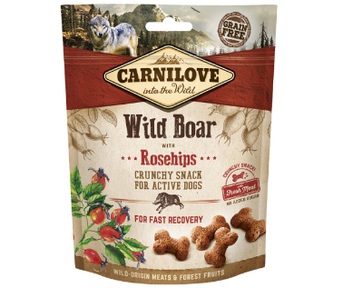 Framsidan av förpackningen för Carnilove Dog Crunchy Snack Wild Boar with Rosehips - 200 gram.