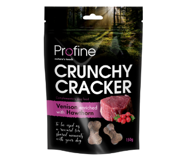 Framsidan av förpackningen för Profine Dog Crunchy Cracker Venison with Hawthorn - 150 gram.