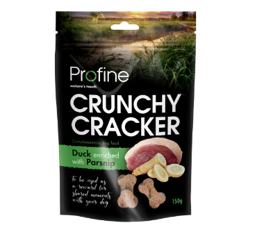 Framsidan av förpackningen för Profine Dog Crunchy Crackers Duck with Parsnip - 150 gram.