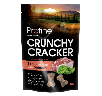 Framsidan av förpackningen för Profine Dog Crunchy Crackers Lamb with Spinach - 150 gram.
