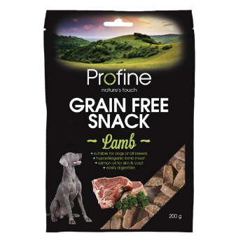 Framsidan av förpackningen för Profine Dog Grain Free Semi Moist Snack Lamb - 200 gram.