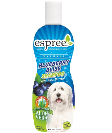 Framsidan av förpackningen för Espree Blueberry Bliss Shampoo - 355 ml.