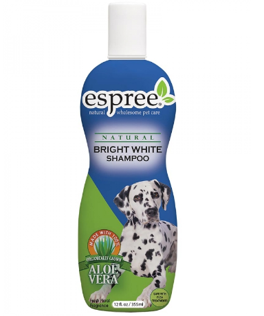 Framsidan av förpackningen för Espree Bright White Shampoo Dog - 355 ml.