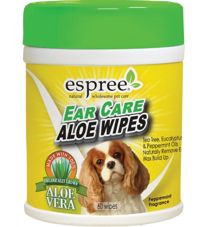 Framsidan av förpackningen för Espree Dog Ear Care Aloe Wipes - 60 st.