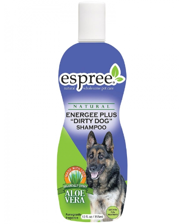 Framsidan av förpackningen för Espree Dog Energee Plus Shampoo - 355 ml.