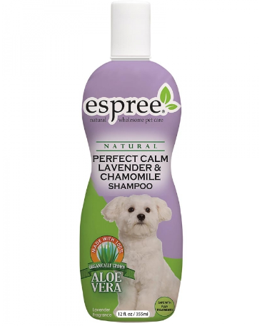 Framsidan av förpackningen för Espree Dog Perfect Calm Lavender & Chamomile Shampoo - 355 ml.