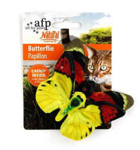 2 stycken kattleksaker formade som fjärilar. Fortfarande kvar i förpackningen.