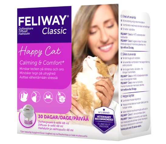 Framsidan av Feliway Classic doftavgivare, ett lugnande medel för katter.
