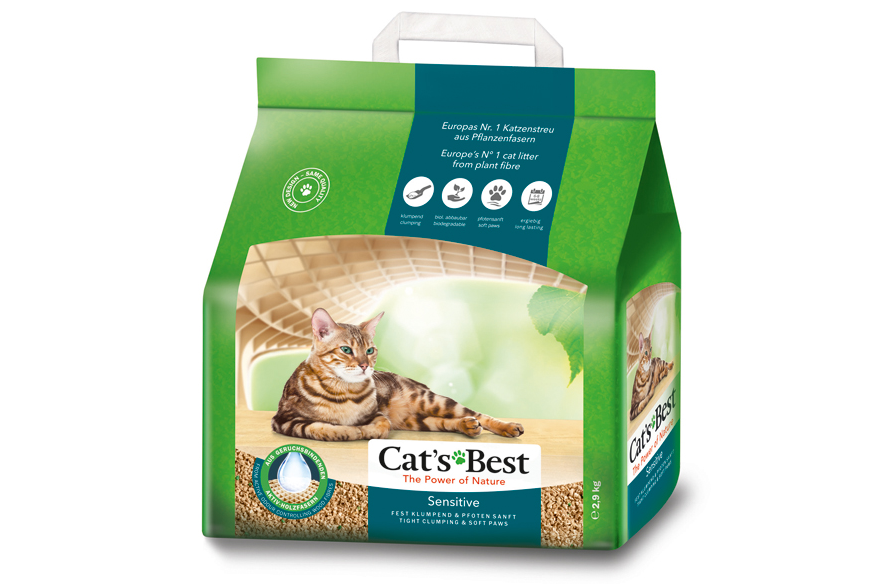 Framsidan av förpackningen för Cat's Best Sensitive - 2,9 kg.