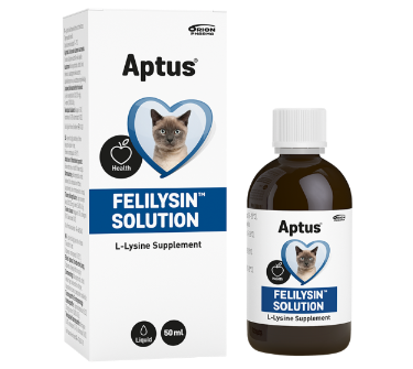 Framsidan av förpackningen för Aptus Felilysin Solution 50 ml.