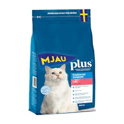Mjau Plus+ torrfoder för kastrerad innekatt - lax - 800g