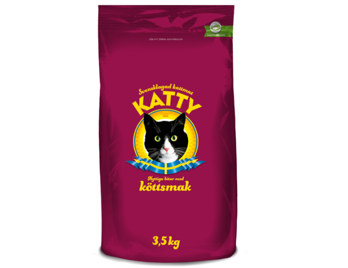 Framsidan av förpackningen för Katty nyttiga bitar kött - 3,5 kg.