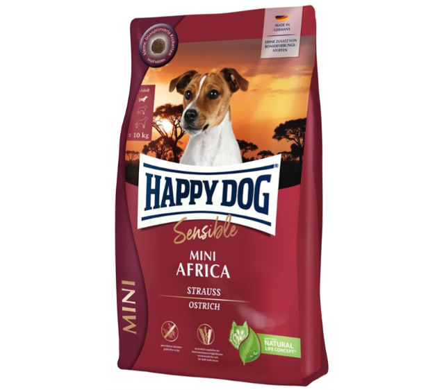 Framsidan av förpackningen för HappyDog Sensible Mini Africa.