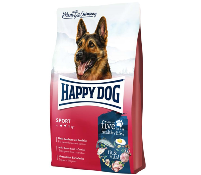 Framsidan av förpackningen för HappyDog Sport Adult.
