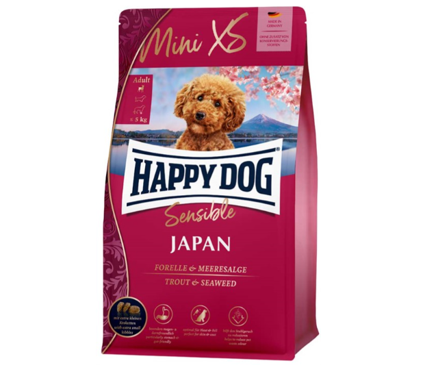 Framsidan av förpackningen för HappyDog Sensible Mini XS Japan GrainFree