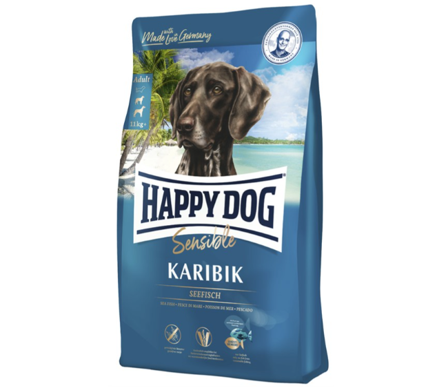 Framsidan av förpackningen för HappyDog Sensible Karibik GrainFree.