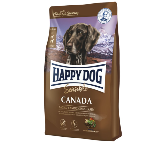 Framsidan av förpackningen för HappyDog Sensible Canada GrainFree.