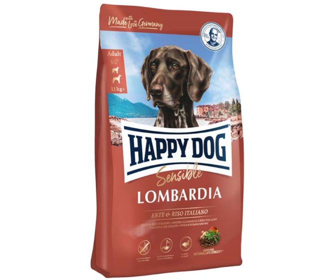 Framsidan av förpackningen för HappyDog Sensible Lombardia.