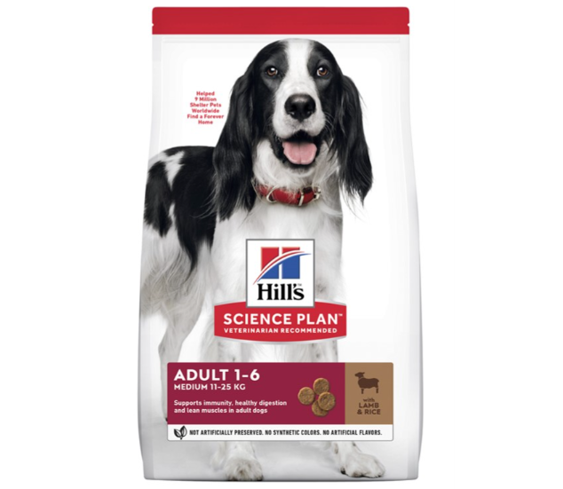 Framsidan av förpackningen för Hills Science Plan Canine Adult Medium Lamb & Rice