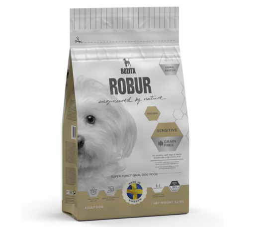 Framsidan av förpackningen för Bozita Robur Sensitive Grain Free Chicken.