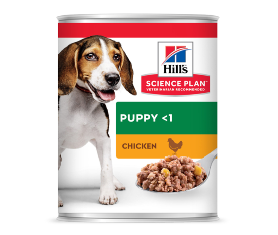 Framsidan av förpackningen för Hills Puppy Chicken.