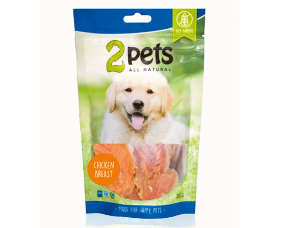 Framsidan av förpackningen för 2pets Dogsnack Chicken Breast.