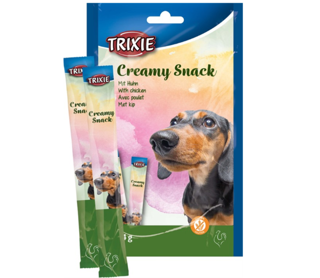 Framsidan av förpackningen för Creamy Snacks Hund Kyckling.