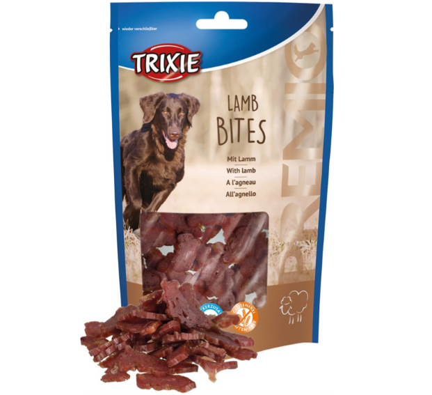 Framsidan av förpackningen för PREMIO Lamb Bites - 100 g.