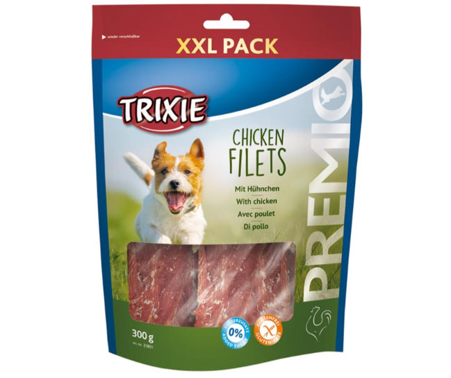 Framsidan av förpacknigen för PREMIO Chicken Filets, XXL - 300 g.