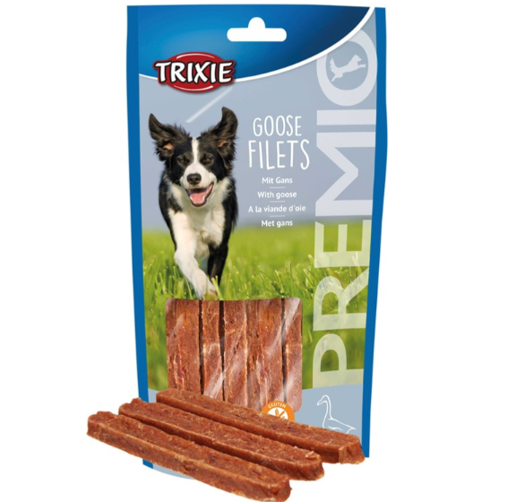 Framsidan av förpackningen för PREMIO Goose Filets - 65 g.
