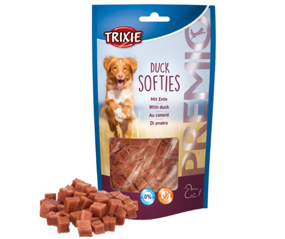 Framsidan av förpackningen för PREMIO Duck Softies - 100 g.
