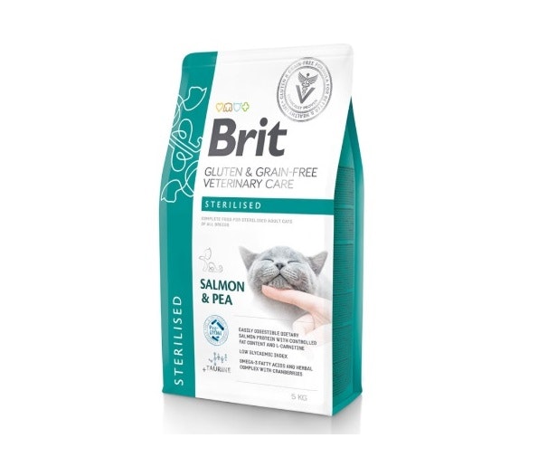 Framsidan av Brit Veterinary Cat Sterilised Salmon & Pea - 5 kg.