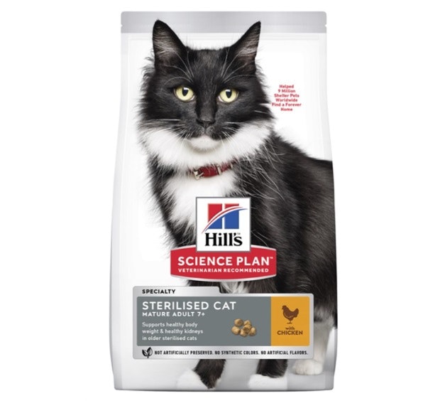 Framsidan av Hills Science Plan Feline Mature Sterilised Chicken.