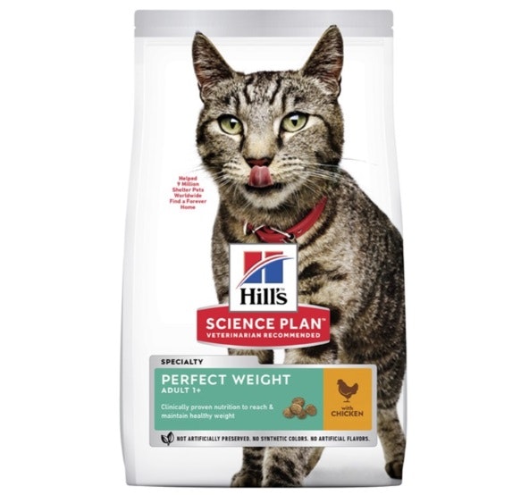 Framsidan av Hills Science Plan Feline Adult Perfect Weight Chicken.