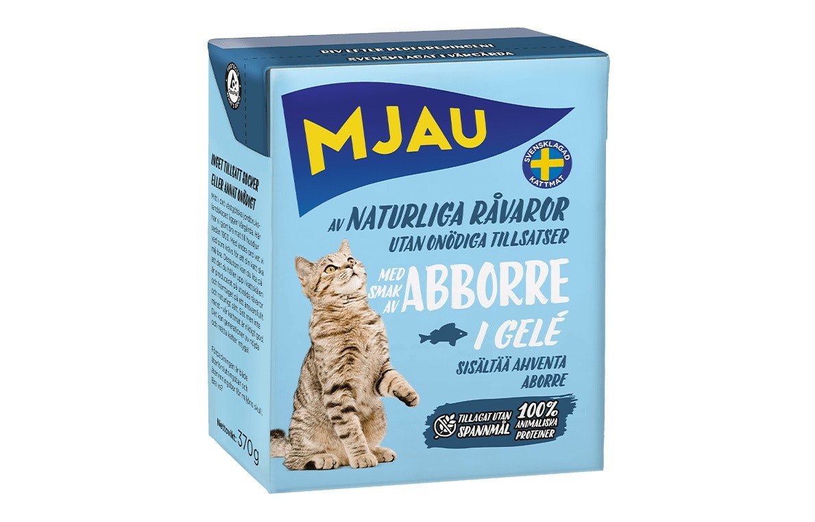 Framsidan av Mjau bitar i gelé med abborre.