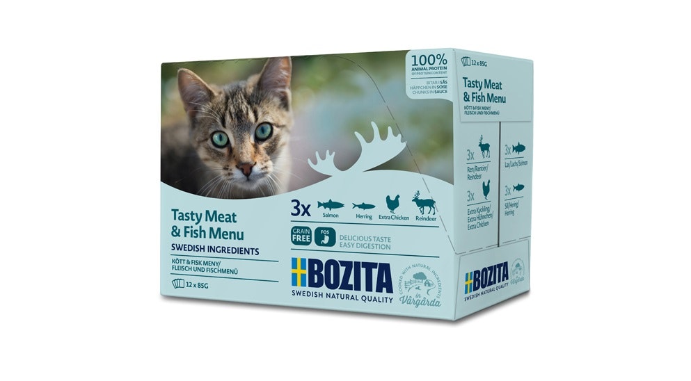 Framsidan av Bozita Multibox Kött & Fisk Med Sås.