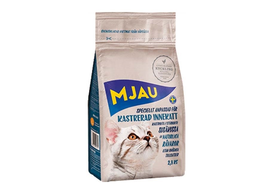 Framsidan av Mjau Kastrerad Innekatt 2,8 kg.