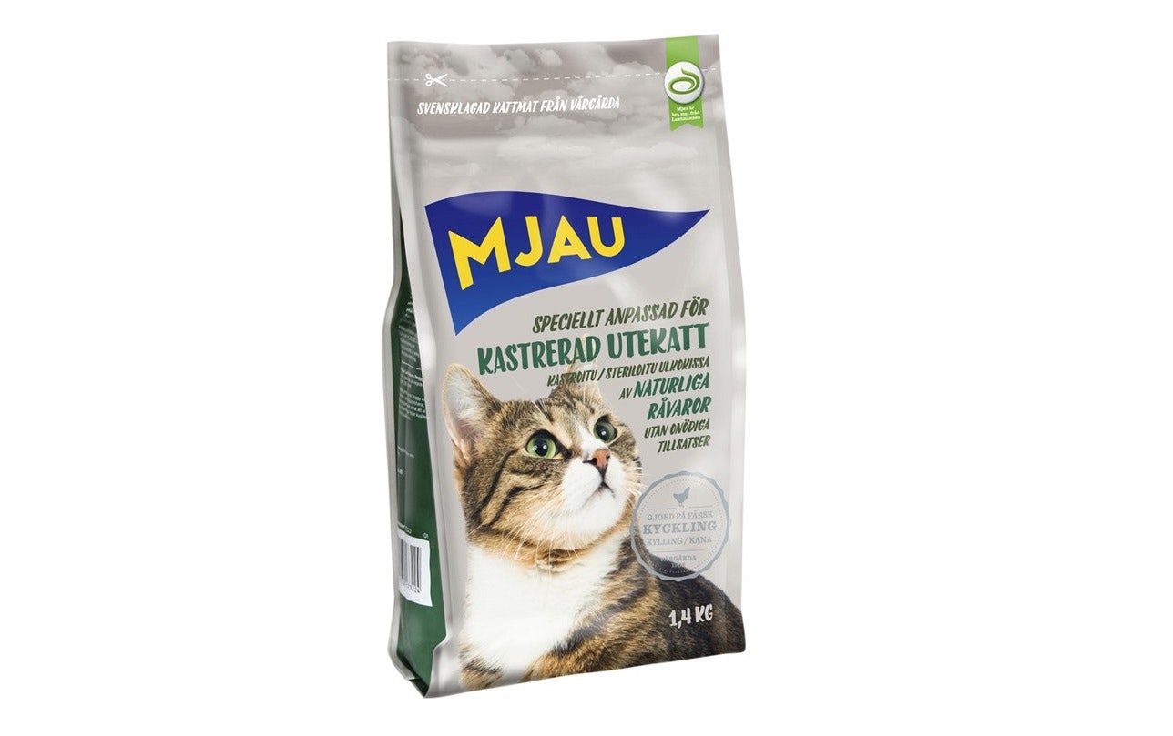 Framsidan av Mjau Kastrerad Utekatt - 1,4 kg.