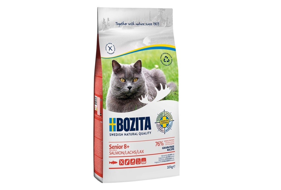 Framsidan av Bozita Grain Free Senior 8+ Salmon 10 kg.