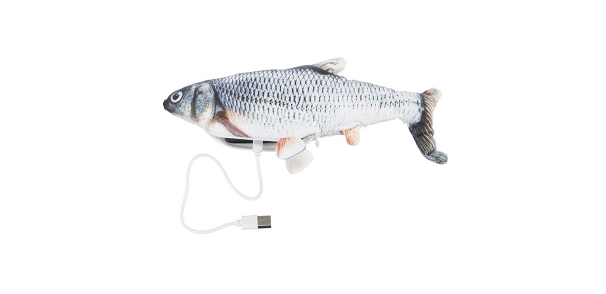 Den sprattlande fisken med kabeln utdragen.