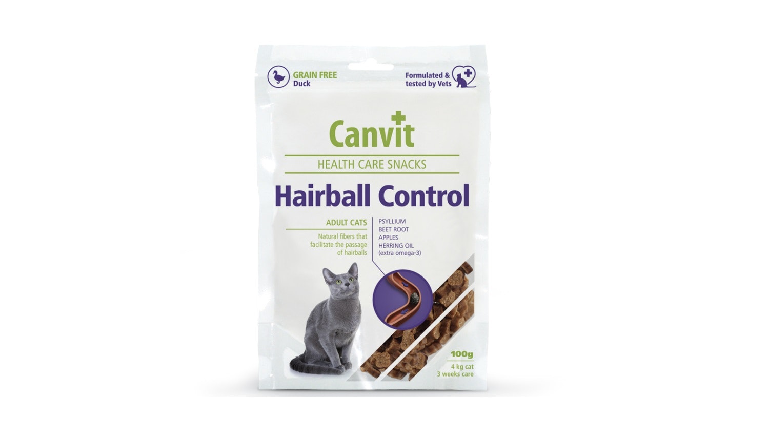 Framsidan av Canvit Health Care Snack Hairball Control.