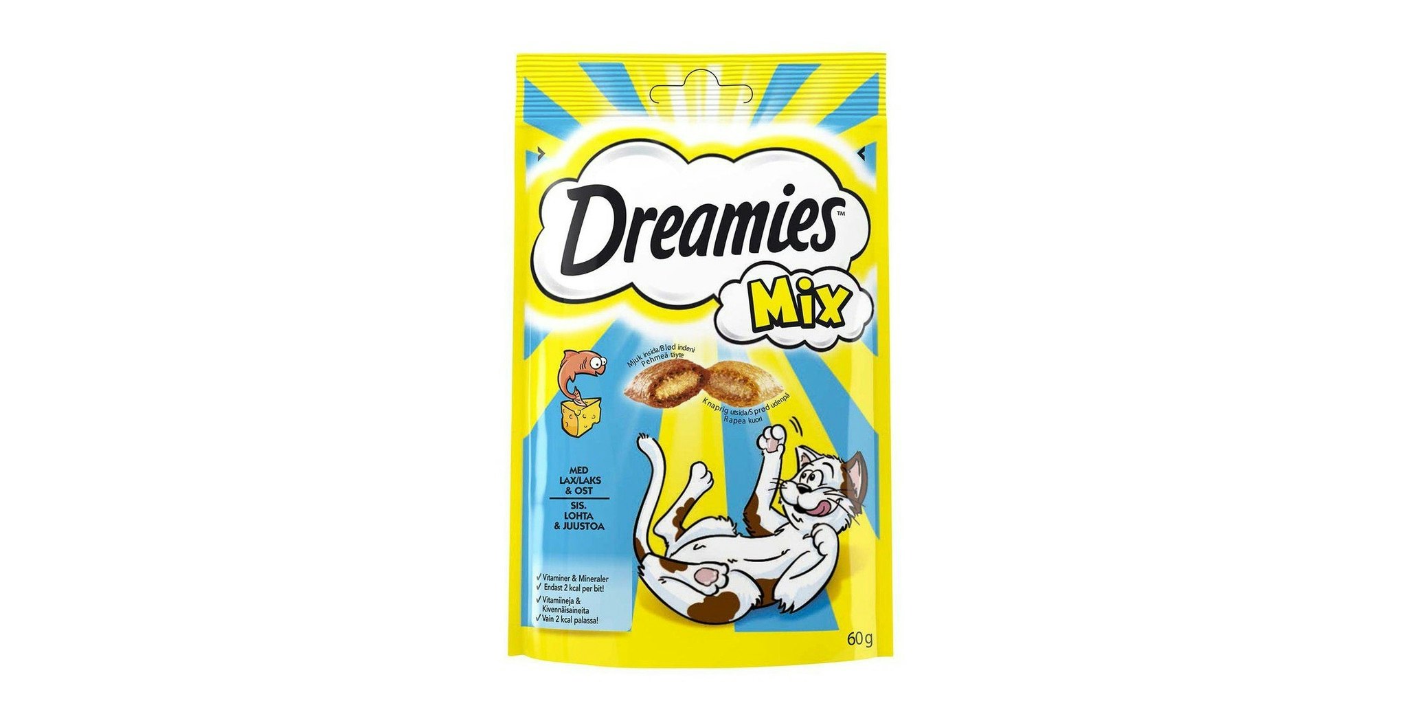 Framsidan av Dreamies Mix Lax & Ost.