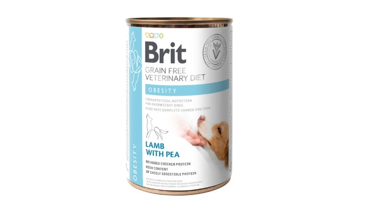 Framsidan av Brit Veterinary Diets Dog Can Obesity.
