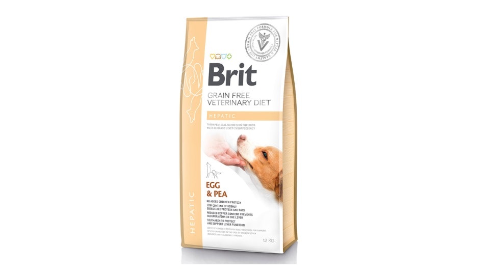 Framsidan av Brit Veterinary Hepatic Egg & Pea.