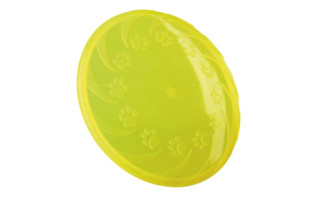 En gul frisbee för hundar.